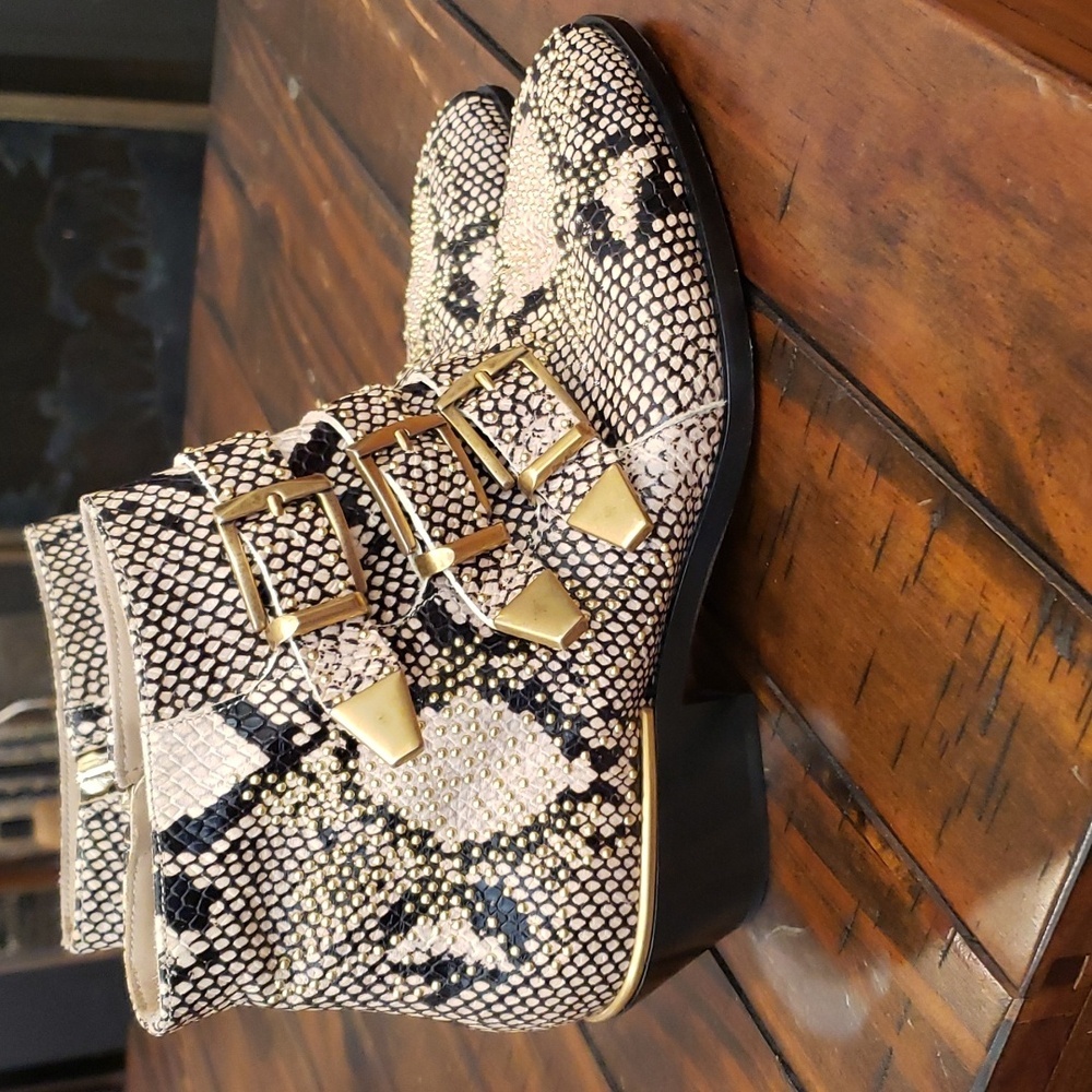 Chloe Snakeskin Ankle Boots with Gold Buckles - Picture 6 of 16